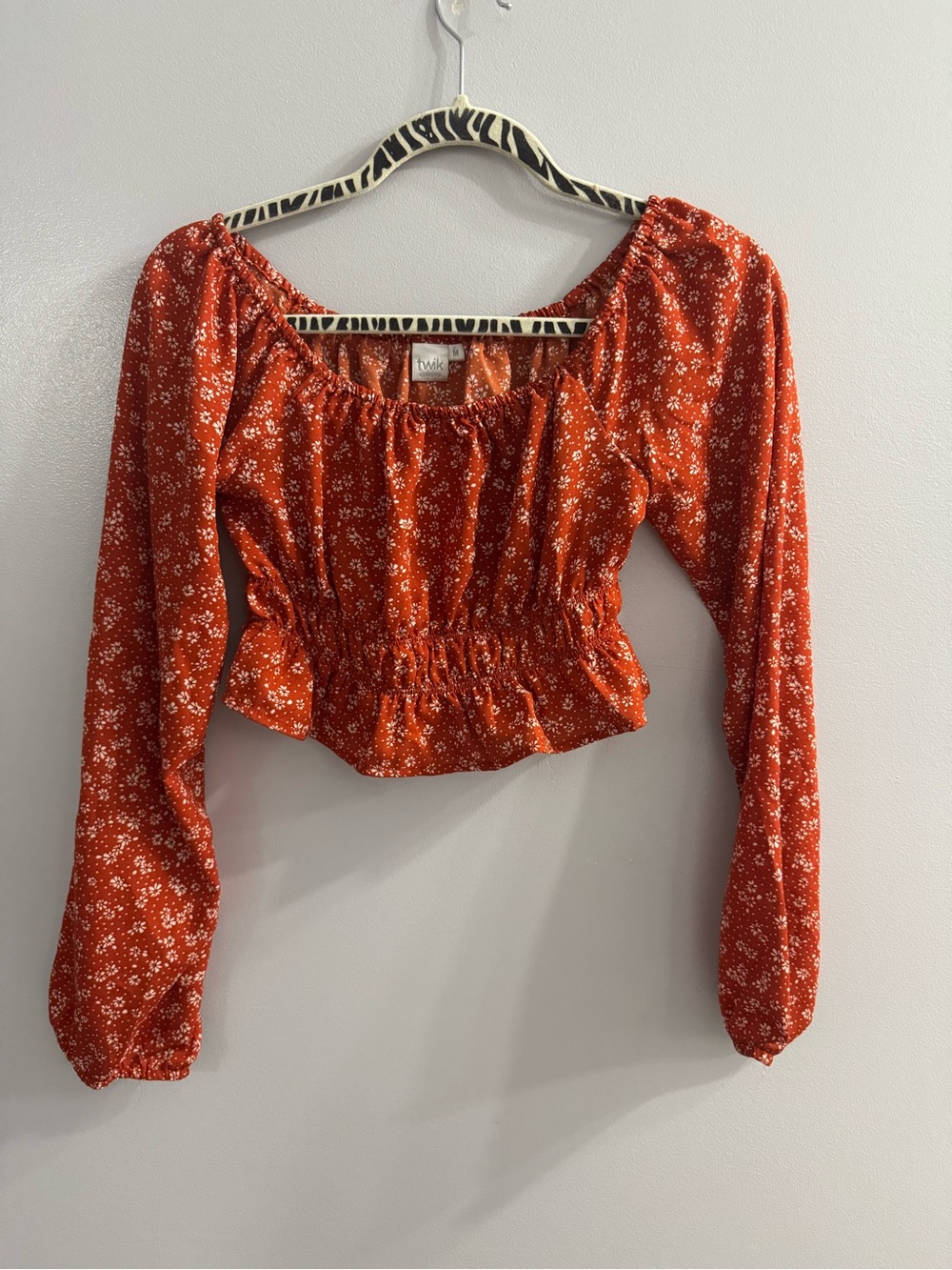 Twik by Simons Rust Orange Floral Smocked Crop Top - Size Medium